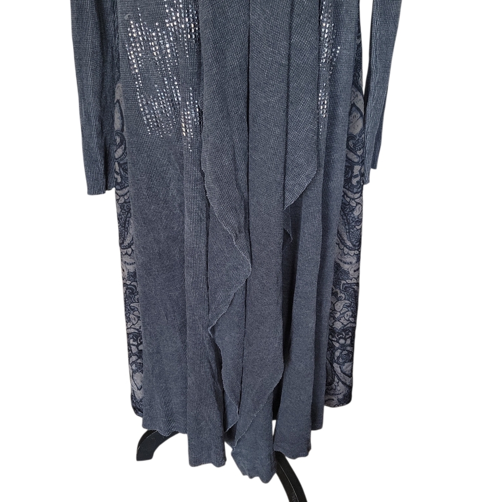 Vocal Grey Jeweled Print Duster Kimono 50"Long Women's Size L - Picture 6 of 8